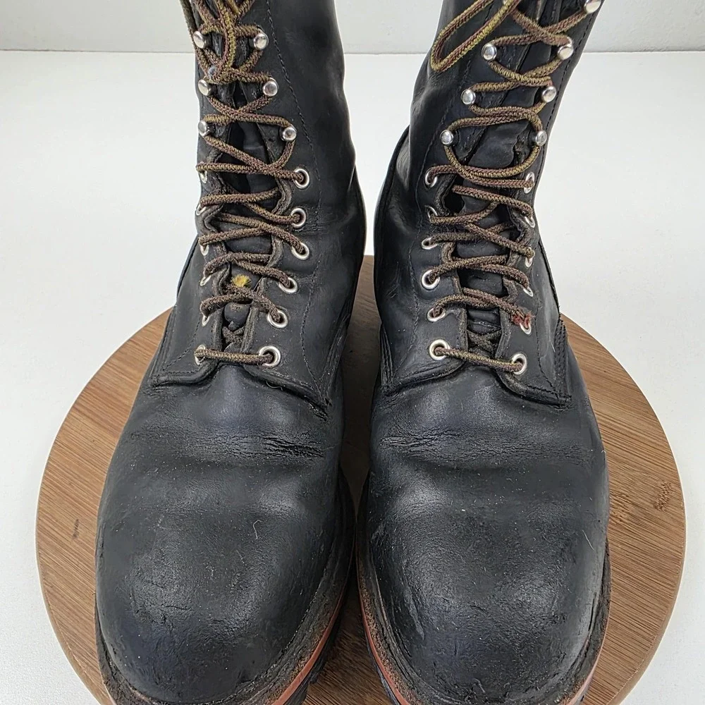 Red Wing Logger Boots Mens Sz 12 B Black Leather Lace Up Steel Toe Vibram Work